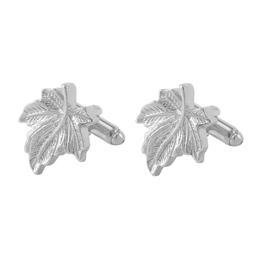 Herren Manschettenknöpfe – Ahornblatt Design | Elegante Metall Ärmelknöpfe im Retro-Stil für Hemden & Geschenke Kaufschwan® Silber
