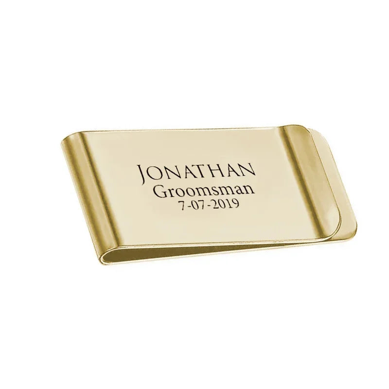 Personalisierter Geldclip – Mit Gravur von Name oder Logo | Metall-Kartenhalter & Portemonnaie-Clip für Herren | Weihnachts- & Familiengeschenk Kaufschwan® Gold