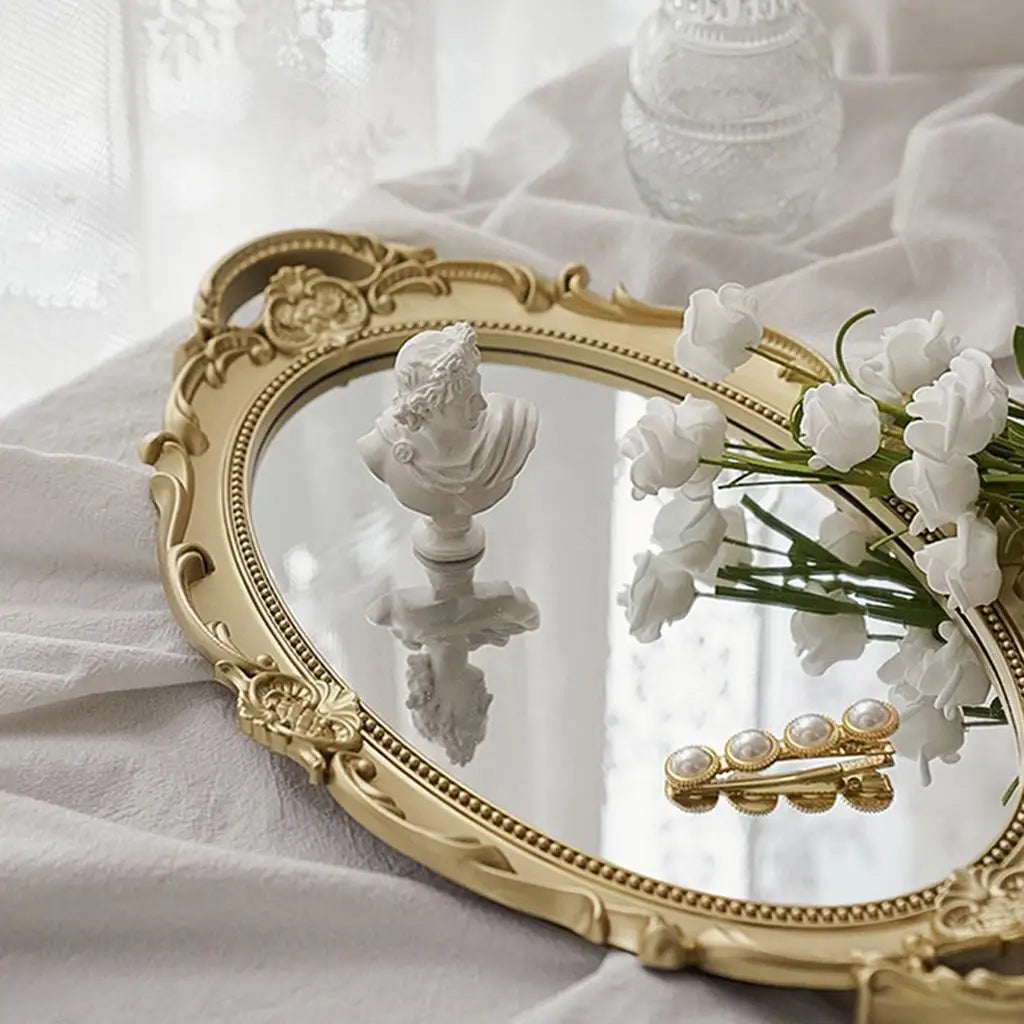 Vanity-Tablett im Europäischen Retro-Stil – Schmuck-, Kosmetik- & Parfum-Ablage mit Spiegel für Schminktisch & Wohndekoration Kaufschwan®