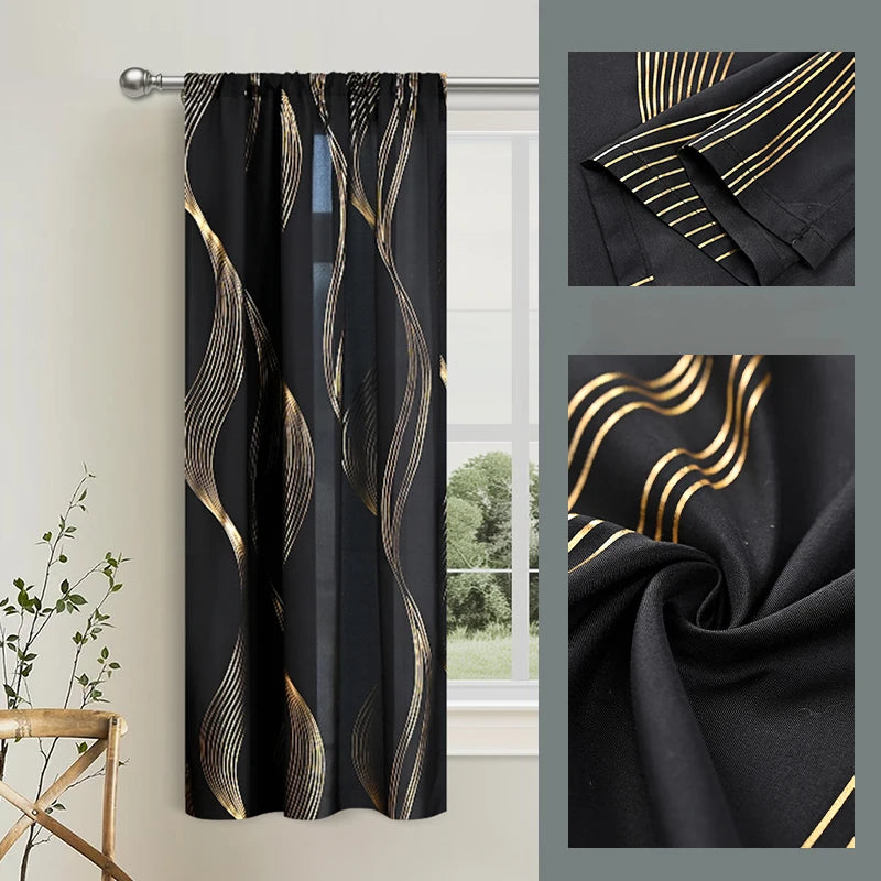 Luxus Marmor Goldfolie Print Vorhang Präzises Design für Wohnzimmer Dekoration Kaufschwan® Gold Schwarz-01 100x130cm 1 Stück