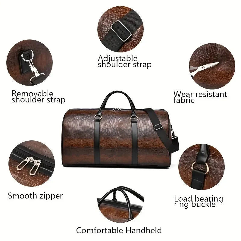 Große Retro Reisetasche mit Krokodilprägung – Robuste Unisex Duffle Bag für Urlaub & Reisen | Vielseitiges Geschenk für Damen & Herren Kaufschwan®