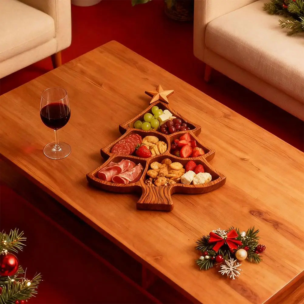 Weihnachtsbaum Servierplatte – Holz Charcuterie Board mit Fächern | Obst, Nüsse, Süßigkeiten & Käse Platte Kaufschwan®