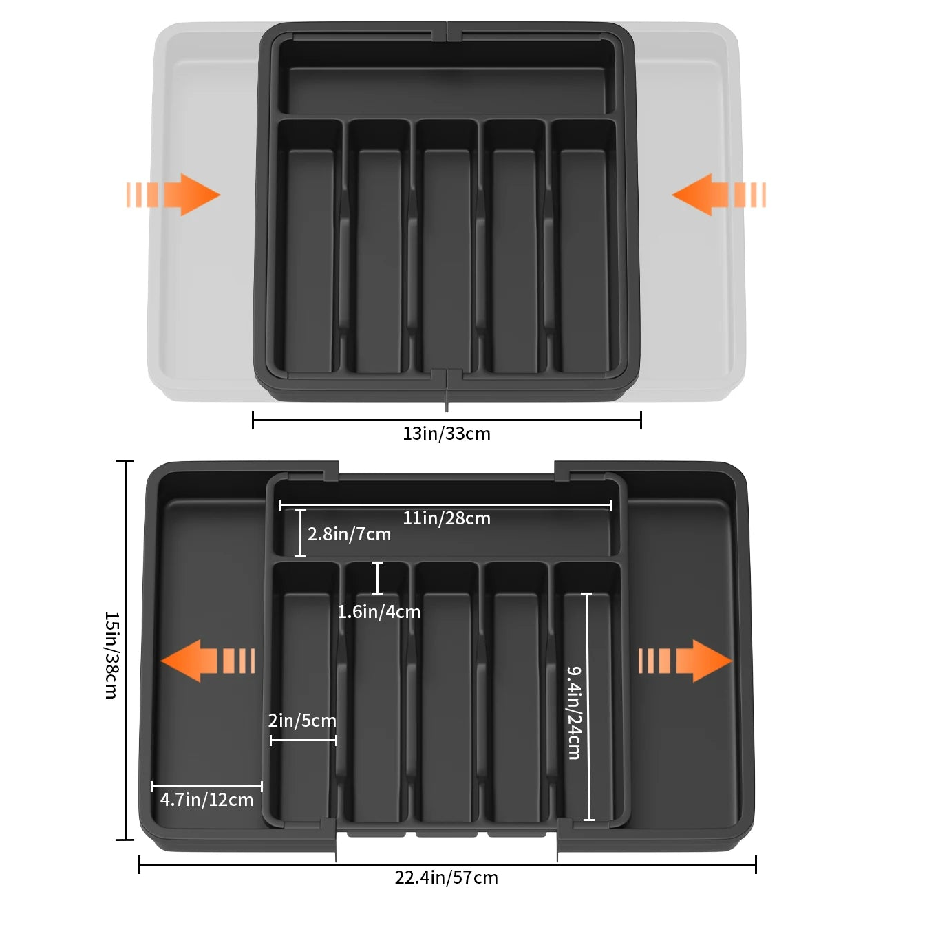 Erweiterbarer Besteck Schubladeneinsatz – 6–8 Fächer Küchen Organizer | Besteck Aufbewahrungsbox für Messer Gabel Löffel Kaufschwan® Schwarz