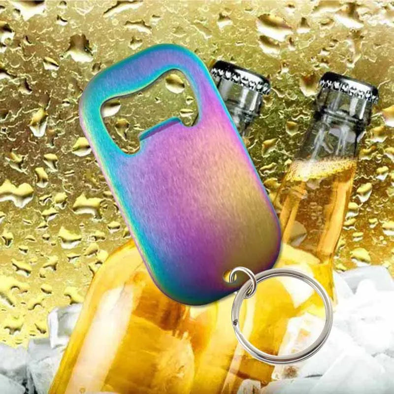 50 Stück Personalisierte Flaschenöffner-Schlüsselanhänger – Kostenlos graviert mit Logo | Edelstahl, Geschenk für Hochzeit, Geburtstag & Taufe Kaufschwan® Regenbogen 70x38mm