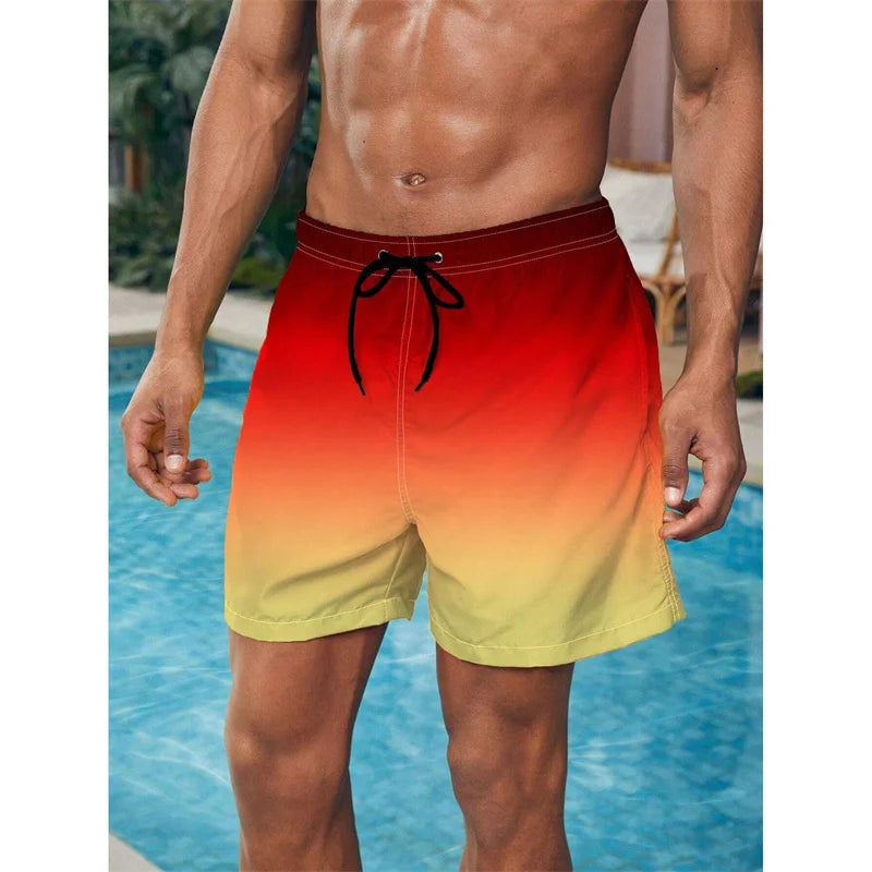 Herren Strandshorts mit Farbverlauf – Bunte 3D Druck Boardshorts | Atmungsaktive Lockere Badehose für Sommer & Freizeit Kaufschwan® Rot-Orange Verlauf S