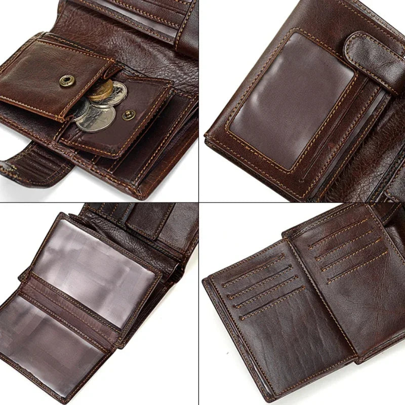 Herren Geldbörse aus Echtem Rindsleder – Retro Kurzformat | Hochwertige Lederbörse mit Hasp-Verschluss & Münzfach Kaufschwan®