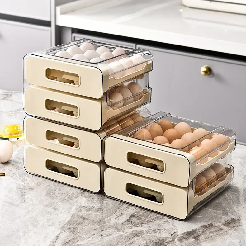 Eier Aufbewahrungsbox – 2-Lagiger Schubladen Kühlschrank Organizer | Große Kunststoff Eierbox für Küche Kaufschwan®