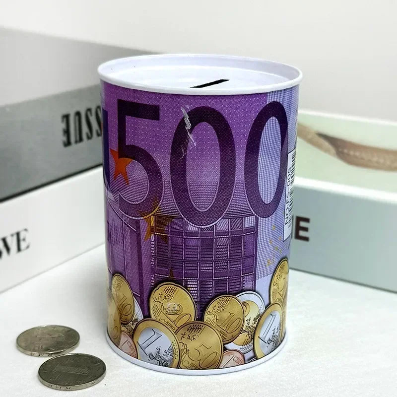 Zylindrische Euro Design Blech Sparbox – Wiederverwendbare Münz Aufbewahrung für Zuhause Kaufschwan® Lila