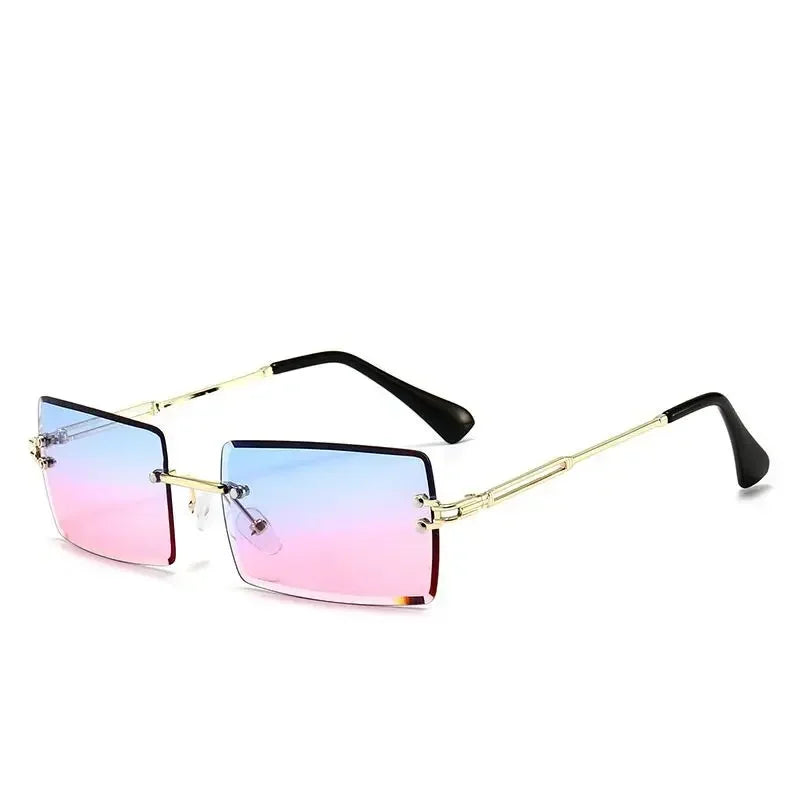 Luxuriöse randlose Vintage-Sonnenbrille – Rechteckige Damen-Sonnenbrille mit Verlaufsgläsern und UV400-Schutz für Reisen und Autofahren Kaufschwan® Blau-Rosa