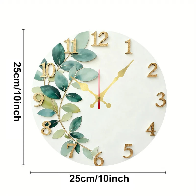 Grüne Blätter Holz Wanduhr – Leise Quarz Natur Deko Uhr Kaufschwan® 10 Zoll