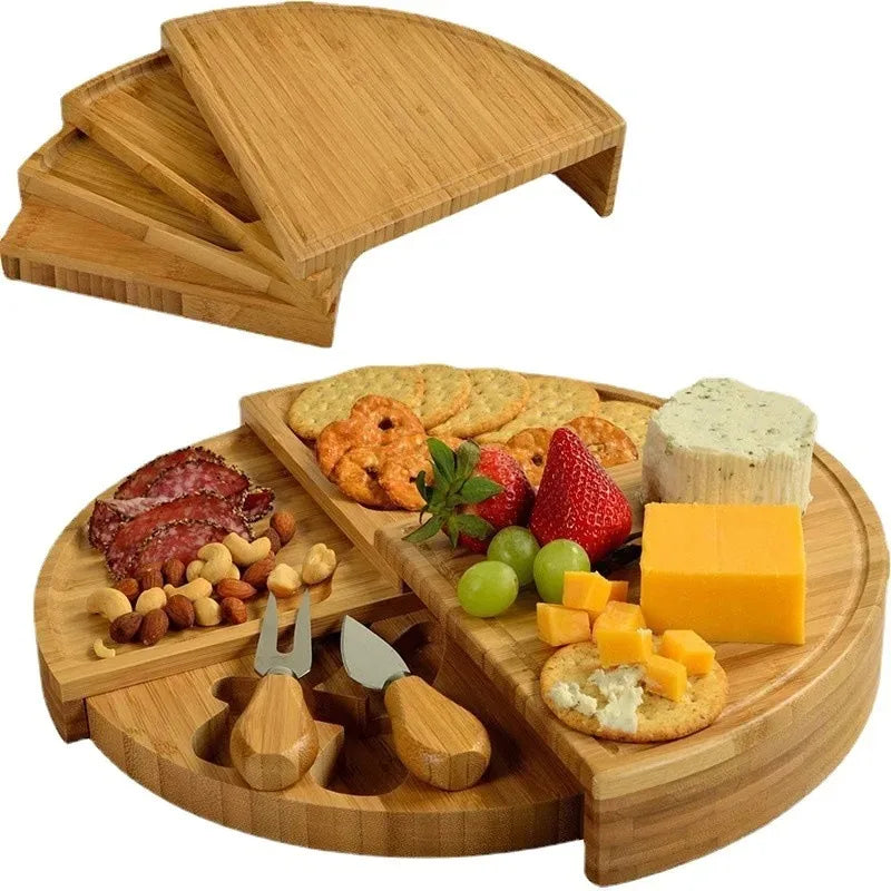 Bambus Käseplatte Schneidebrett – Ausziehbares Delikatessenbrett mit Wellenform | Snack & Servierplatte Kaufschwan®