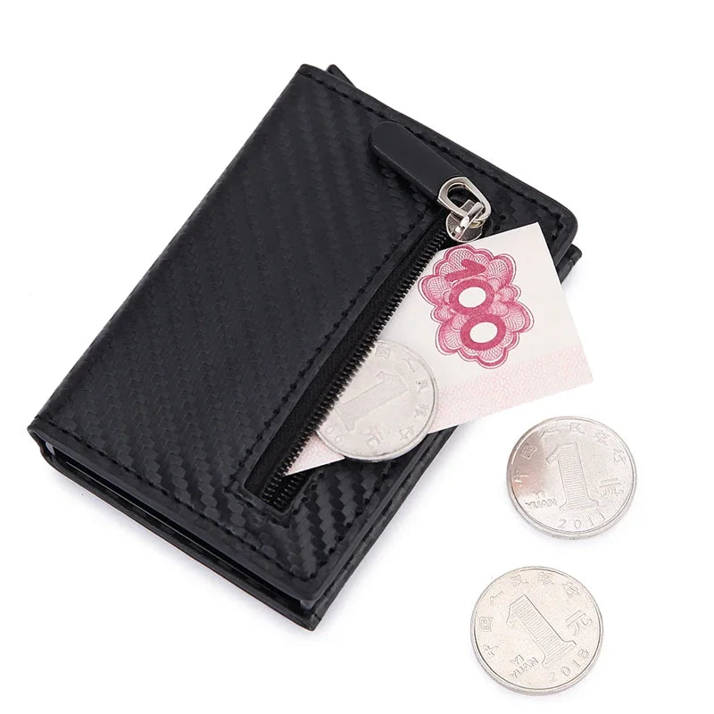 RFID Kartenhalter Herren Metall Slim – Anti-Diebstahl Wallet mit Magnetverschluss & Münzfach Kaufschwan® Carbon - Schwarz