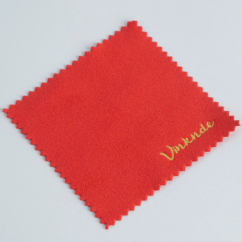 50 Stück Silber Poliertücher mit geprägtem Logo – 8×8cm Mikrofaser-Wildleder Stoff | Schmuckreiniger für Silber, Gold & Accessoires Kaufschwan® Rot Mit Logo