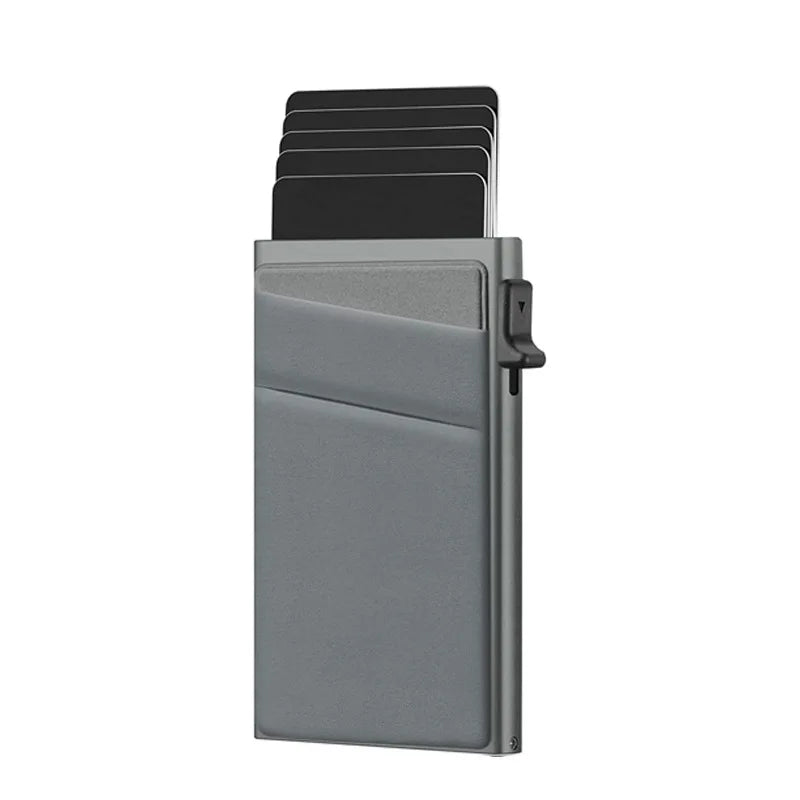Anti-Diebstahl Kartenhalter – Minimalistische Smart Wallet mit RFID Schutz | Aluminium Metall Kartenbox Etui Kaufschwan® Grau