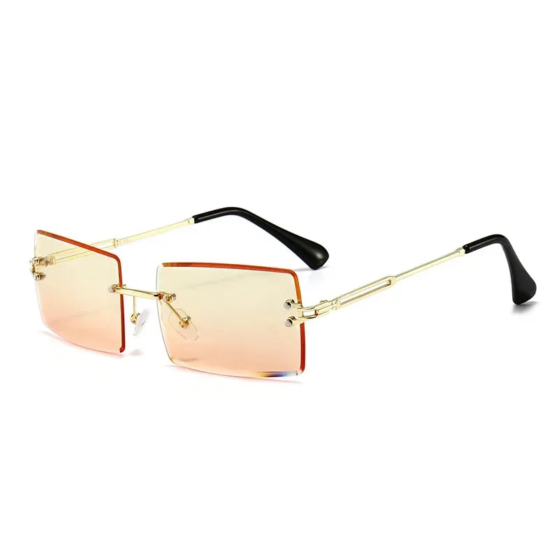 Luxuriöse randlose Vintage-Sonnenbrille – Rechteckige Damen-Sonnenbrille mit Verlaufsgläsern und UV400-Schutz für Reisen und Autofahren Kaufschwan® Orange