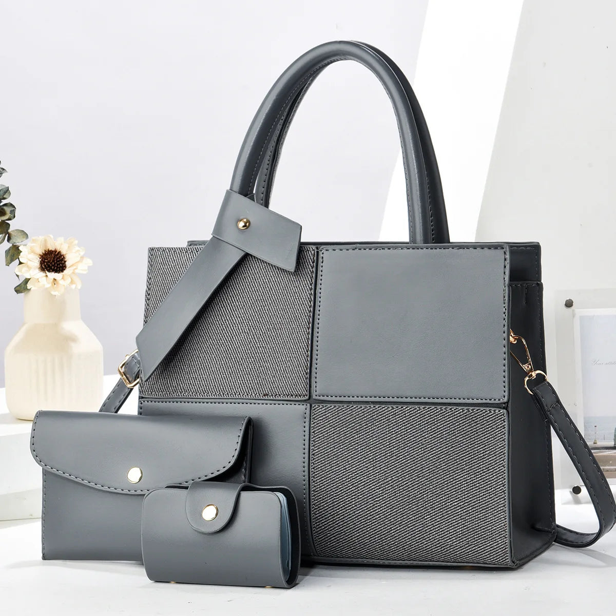 Modische Große Matel Handtasche mit Farbblock – Ein-Schulter Tasche | Macaron Stil Crossbody Damen Tasche Kaufschwan® Grau