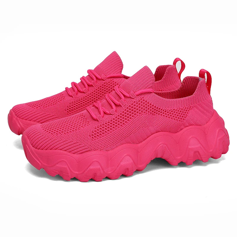 Damen Mesh-Sneaker mit Schnürung – Leichte Atmungsaktive Schuhe | Modische Bequeme Trainings- & Walkingschuhe Kaufschwan® Pink 36