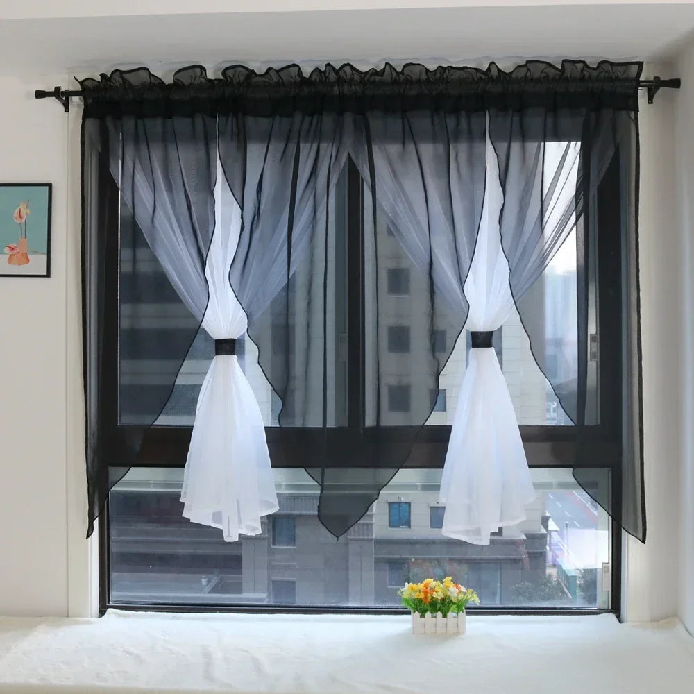 Einfarbiger Voile Transparenter Vorhang für Wohnzimmer Schlafzimmer Küche Balkon Fenster 2 Stück/Set Kaufschwan® Schwarz W300cm x H140cm