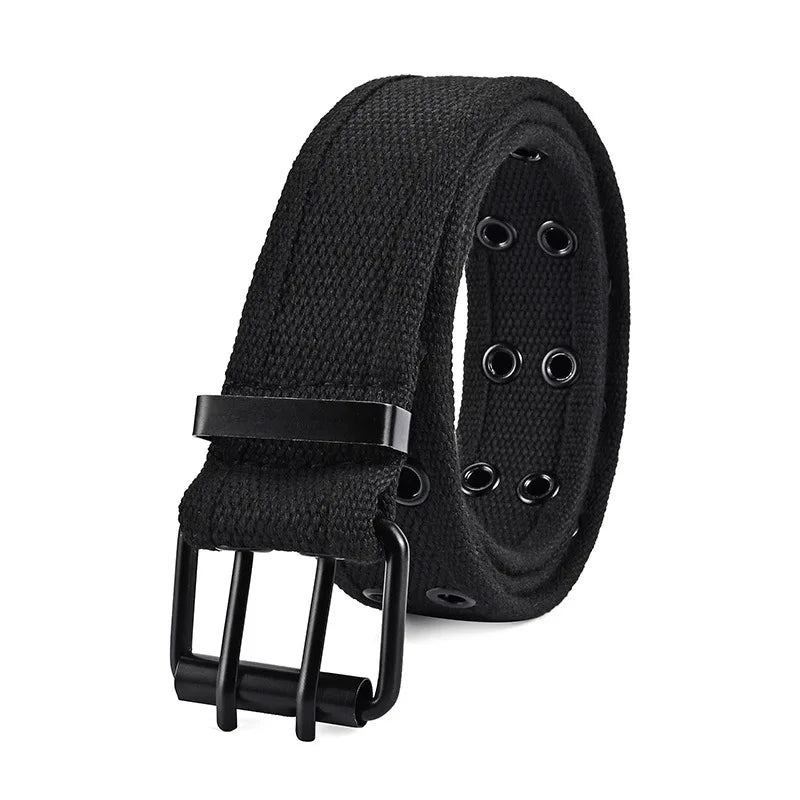 Herren Canvas Gürtel – Schlanker Taktischer Gürtel | Doppeldornschließe Modischer Gürtel für Jeans, Arbeit & Freizeit Kaufschwan®