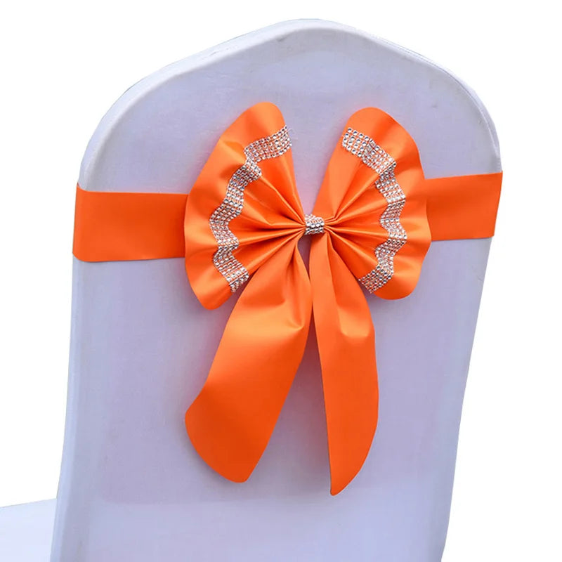 Satin Stuhlschleifen mit Strass-Schnalle – Elegante Schleifen für Hochzeit & Events Kaufschwan® Orange 10 Stück