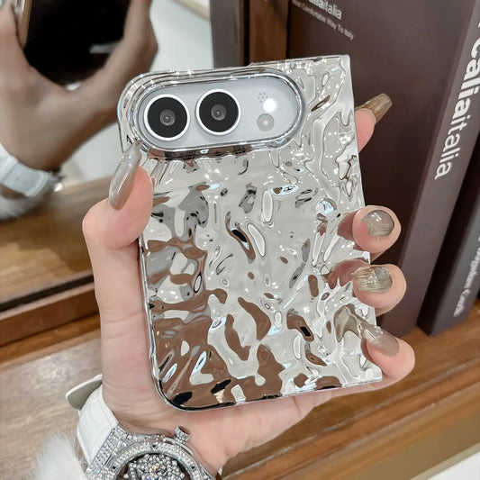 Chrom Schutzhülle mit Wasserwellenstruktur für iPhone Duo – Farbige Hart-PC-Hülle mit Stoß- und Scharnierschutz Kaufschwan®