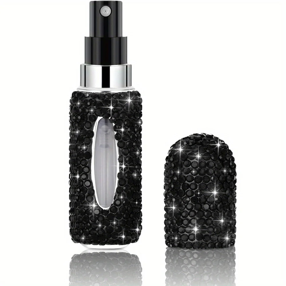 Bling Parfüm Zerstäuber mit Strass – 5ml Nachfüllbare Reise-Sprayflasche | Mini Tragbarer Parfümspender & Geschenk Kaufschwan® Schwarz 5ml