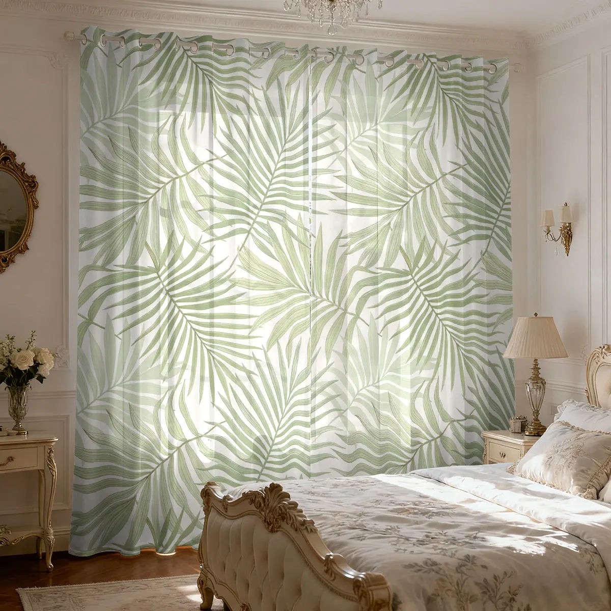 Blatt Pflanzen Print Vorhang 90g Isoliert Perforiert für Wohnzimmer Schlafzimmer 2 Stück/Set Kaufschwan® Design 1 214x160 cm Ösenverschluss