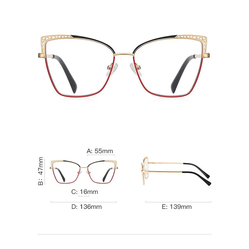 Cat-Eye Anti-Blau-Licht Brille – Elegante Metallfassung mit Klarem Glas | Modische Computerbrille für Damen (Modell 99007) Kaufschwan®
