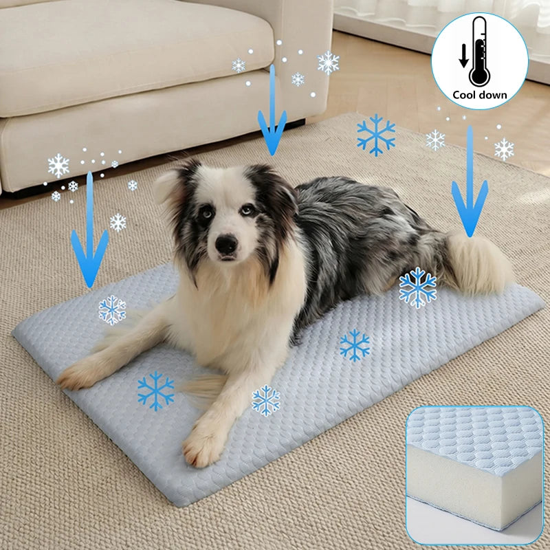 Sommer Kühlmatte für Haustiere - Dicke Atmungsaktive Schlafmatte aus Eisseide für Hunde, Katzen und Große Haustiere Kaufschwan®