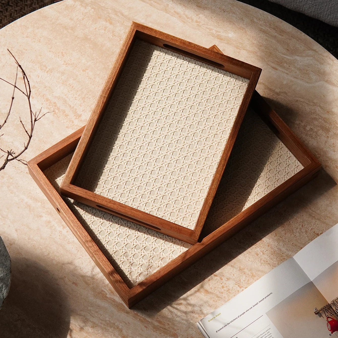 Leder-Tablett mit Bambusmuster & Akazienholz – Dekoratives Schmuck- & Aromatherapie-Tablett für Zuhause & Geschenkideen Kaufschwan®