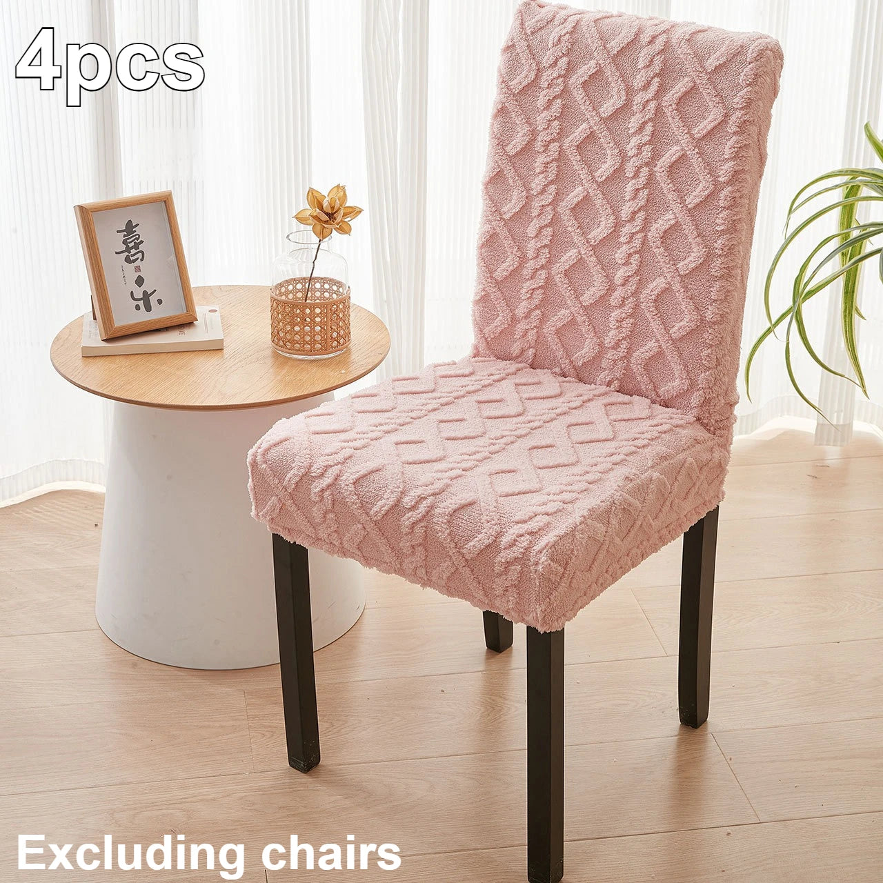 4 Stück Moderne Velours Stuhlbezüge – Elastische Slipcovers mit Gummiband, Dicke Plüsch Sitzschützer für Alle Jahreszeiten Kaufschwan® Rosa – 4 Stück