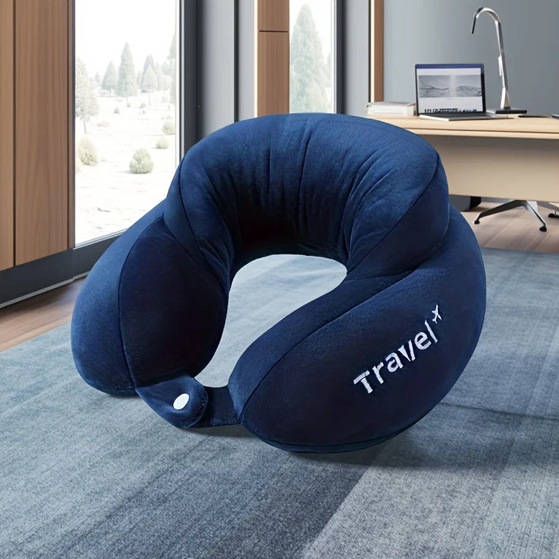 U Förmiges Memory Foam Nackenkissen – Weiches Reise und Massagekissen für Flugzeug und Entspannung Kaufschwan® Tiefblau