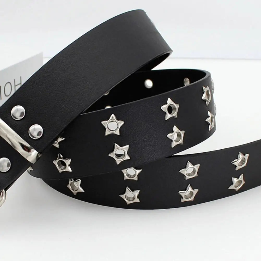 Nieten Gürtel – Hollow-Out Punk Gürtel mit Doppel Dornschließe | Hüftgürtel aus PU-Leder für Damen & Herren Kaufschwan®