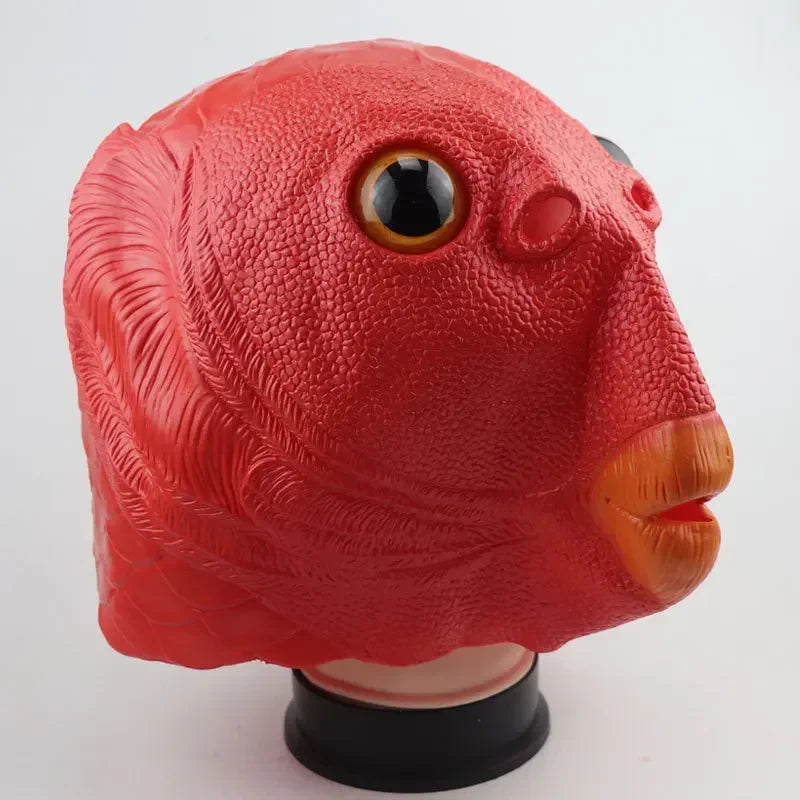 Lustige Cosplay Kostümmaske – Grüner Fischkopf Maske für Erwachsene Party, Make-up Party & Scherzartikel Kaufschwan® Rot