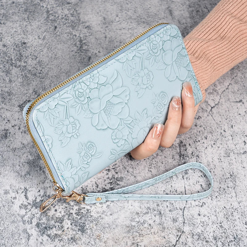 Damen Langbörse – Koreanischer Stil | Multifunktionale Handtasche mit Reißverschluss, Handyfach & Münzfach Kaufschwan® Blau