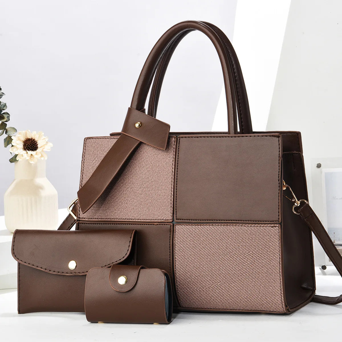 Modische Große Matel Handtasche mit Farbblock – Ein-Schulter Tasche | Macaron Stil Crossbody Damen Tasche Kaufschwan® Braun
