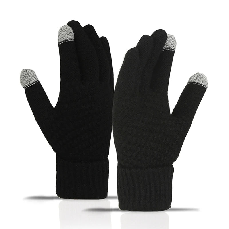 Winter Touchscreen Strickhandschuhe – Warme Unisex Vollfinger Handschuhe | Verdickte Strickhandschuhe aus Kunstwolle für Damen & Herren