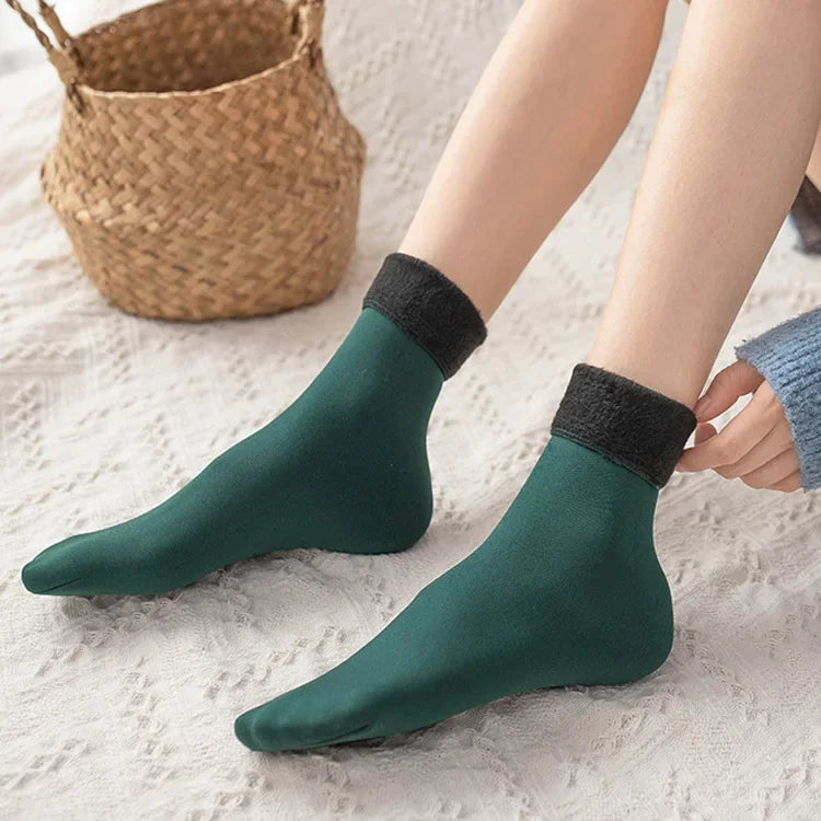 Damen Winter Warme Kurzsocken | Dicke Thermo Kaschmir Wolle Nylon Samt | Gemütliche Haus- & Stiefelsocken (1–20 Paar) Kaufschwan® Grün 10 Paare
