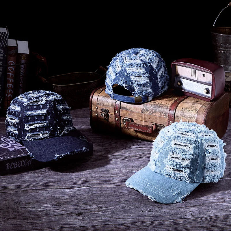 Denim Baseballkappe | Vintage Ripped Style Baseballcap | Cool Hip Hop Snapback Caps für Herren & Damen Kaufschwan®