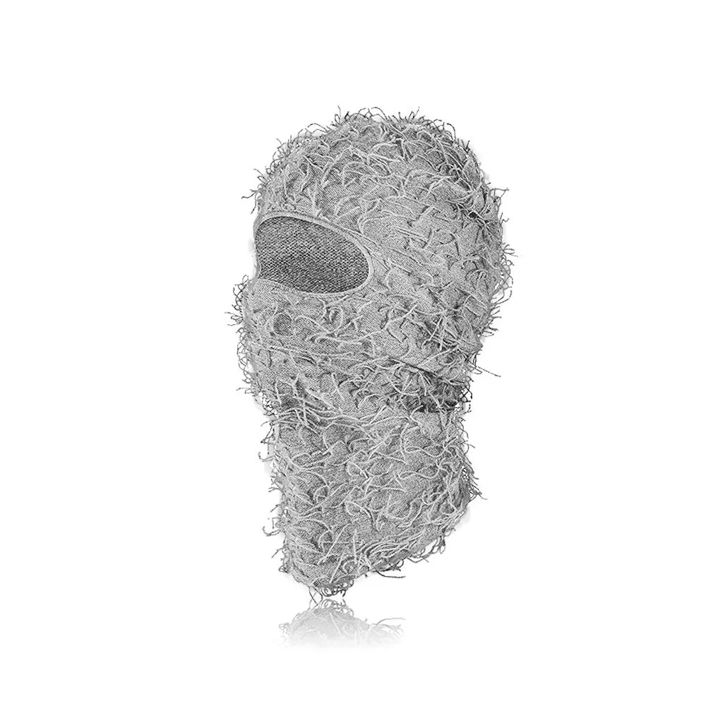 Motorrad Hip-Hop Balaclava – Gestrickte Vollgesichts-Skimütze im Used-Look | Damen Outdoor Camouflage Fuzzy Beanie Wintermütze Kaufschwan® Dunkelgrau
