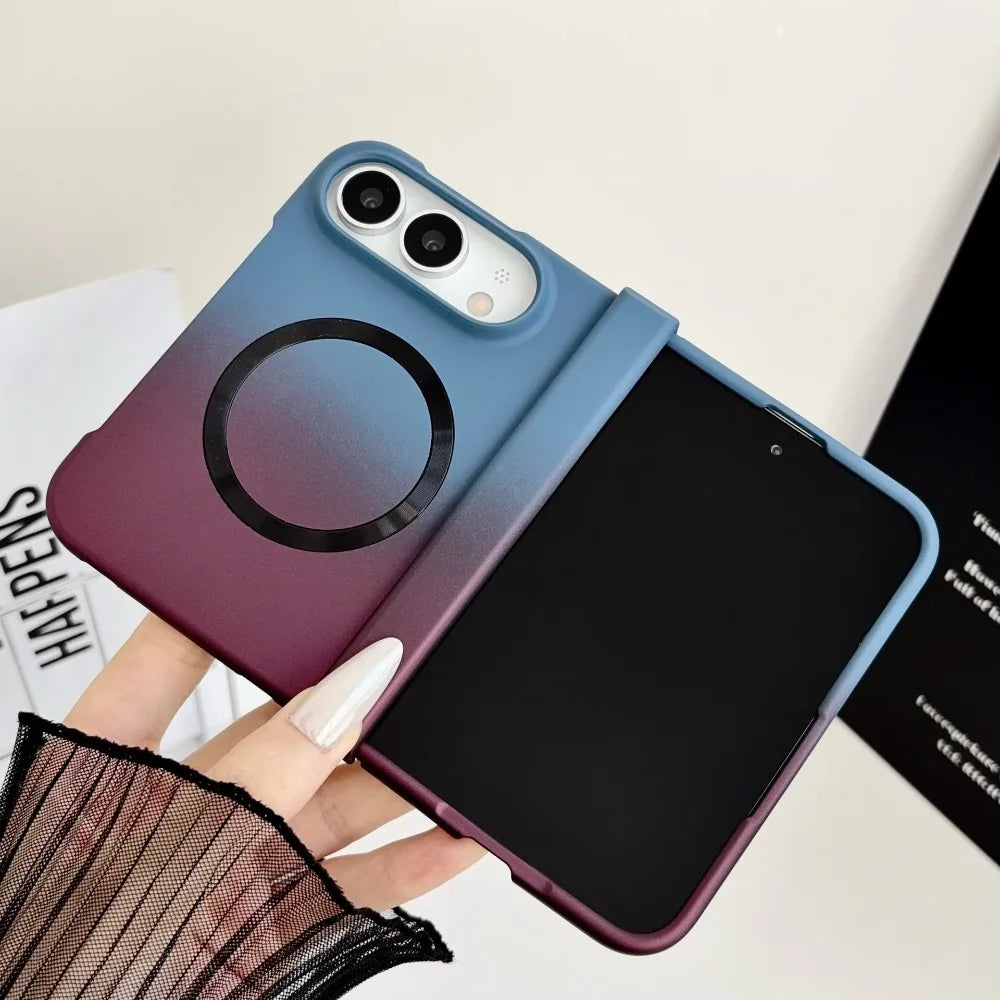 Magnetische Schutzhülle mit Farbverlauf für iPhone Duo – MagSafe-Kompatible Matte Hart-PC-Hülle mit Scharnierschutz Kaufschwan®