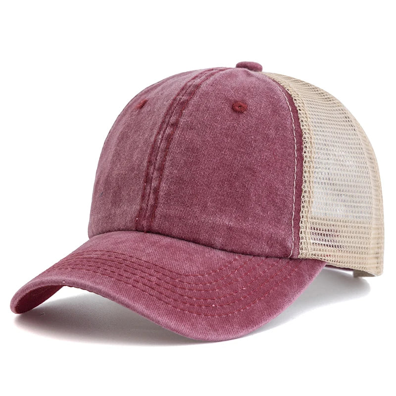 Unisex Trucker Cap | Mehrfarbige Einfarbige Baseballkappe | Washed Cotton Baseballcap für Herren & Damen Kaufschwan® Rot 55cm-60cm