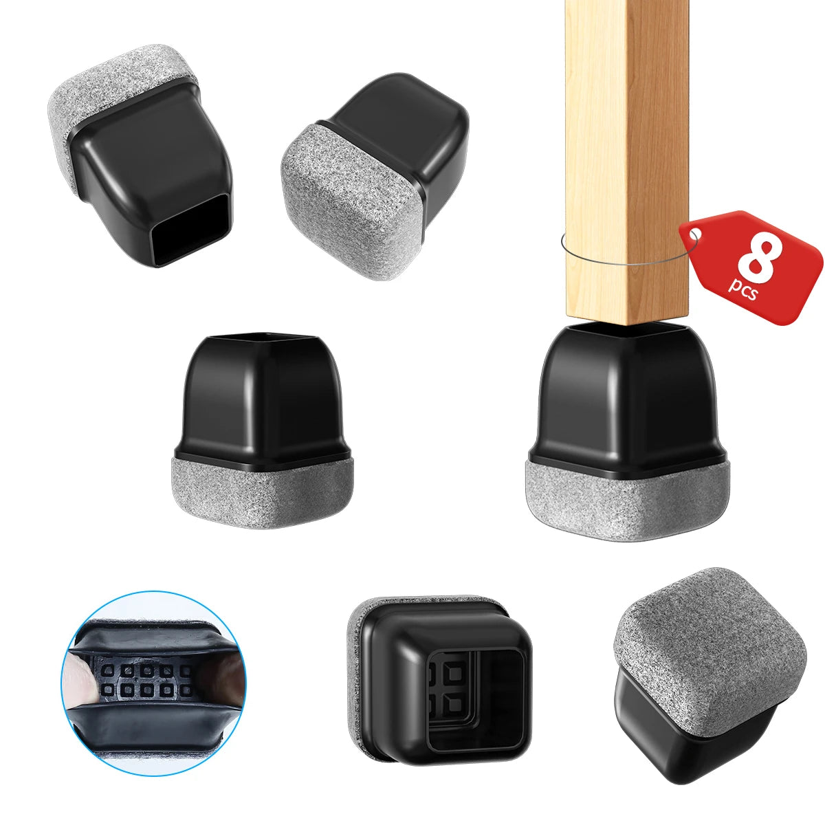 8 Stück Stuhlbein Bodenschützer mit Filz – Silikon Diagonal Möbelbeinüberzüge mit Dicker Filzsohle | Tisch- & Stuhlbeinkappen zum Bodenschutz Kaufschwan®