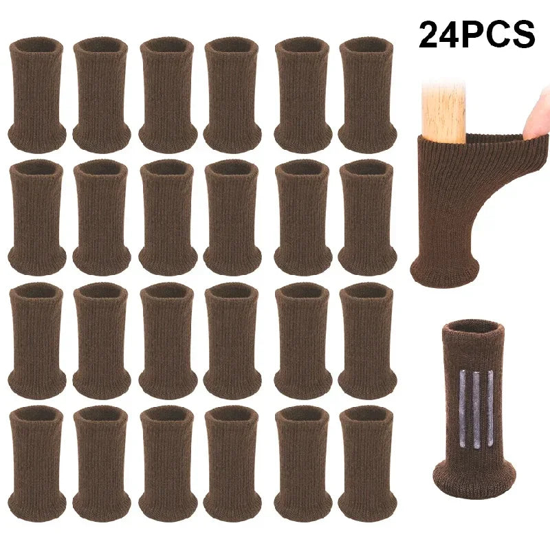 24 Stück Mehrfarbige Gestrickte Silikon Stuhlbein Socken – Anti-Rutsch Möbelbeinüberzüge für Bodenschutz | Verhindern Kratzer & Reduzieren Geräusche Kaufschwan® Braun