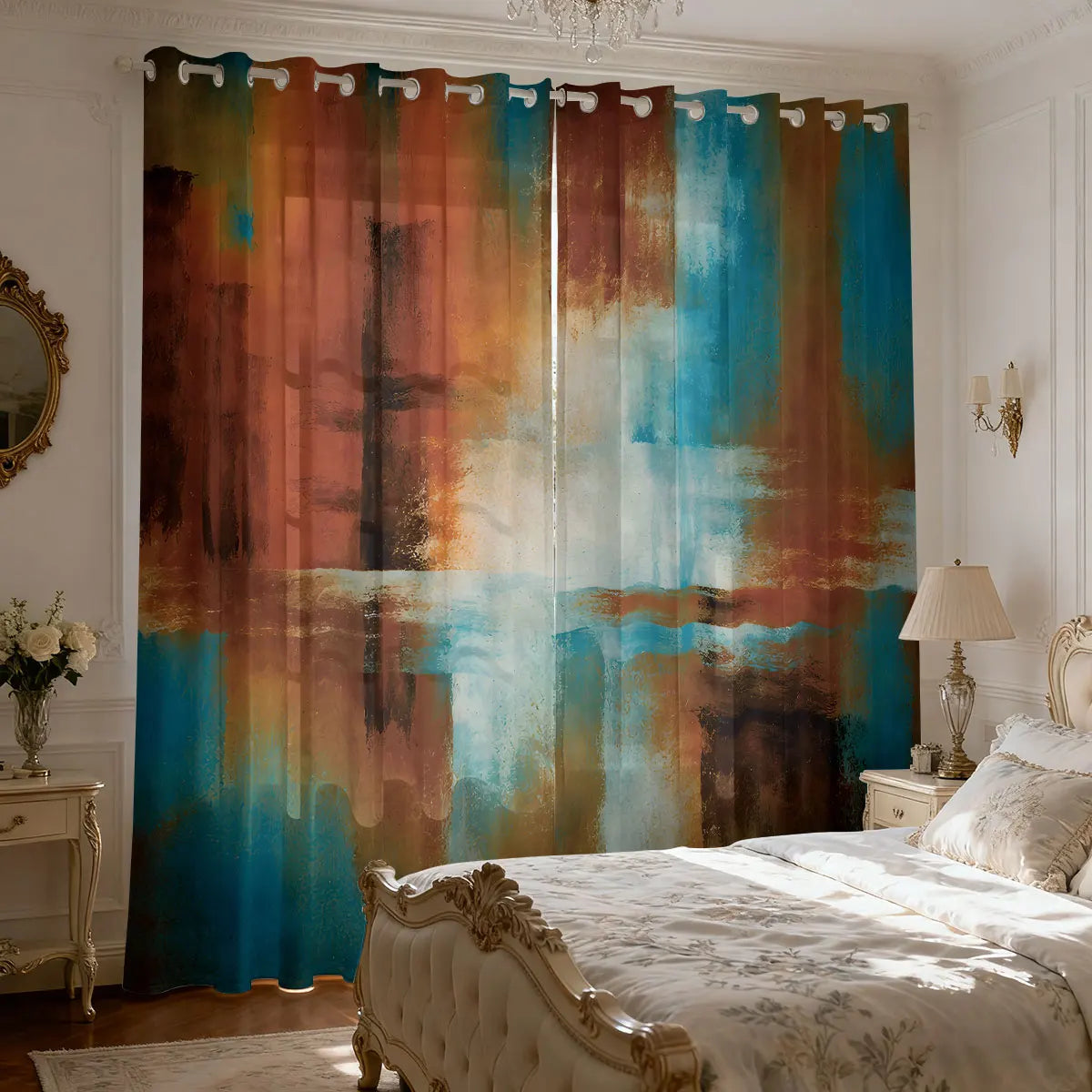 Graffiti Farbblock Print Vorhang 90g Isoliert Modernes Design für Wohnzimmer Schlafzimmer 2 Stück/Set Kaufschwan®