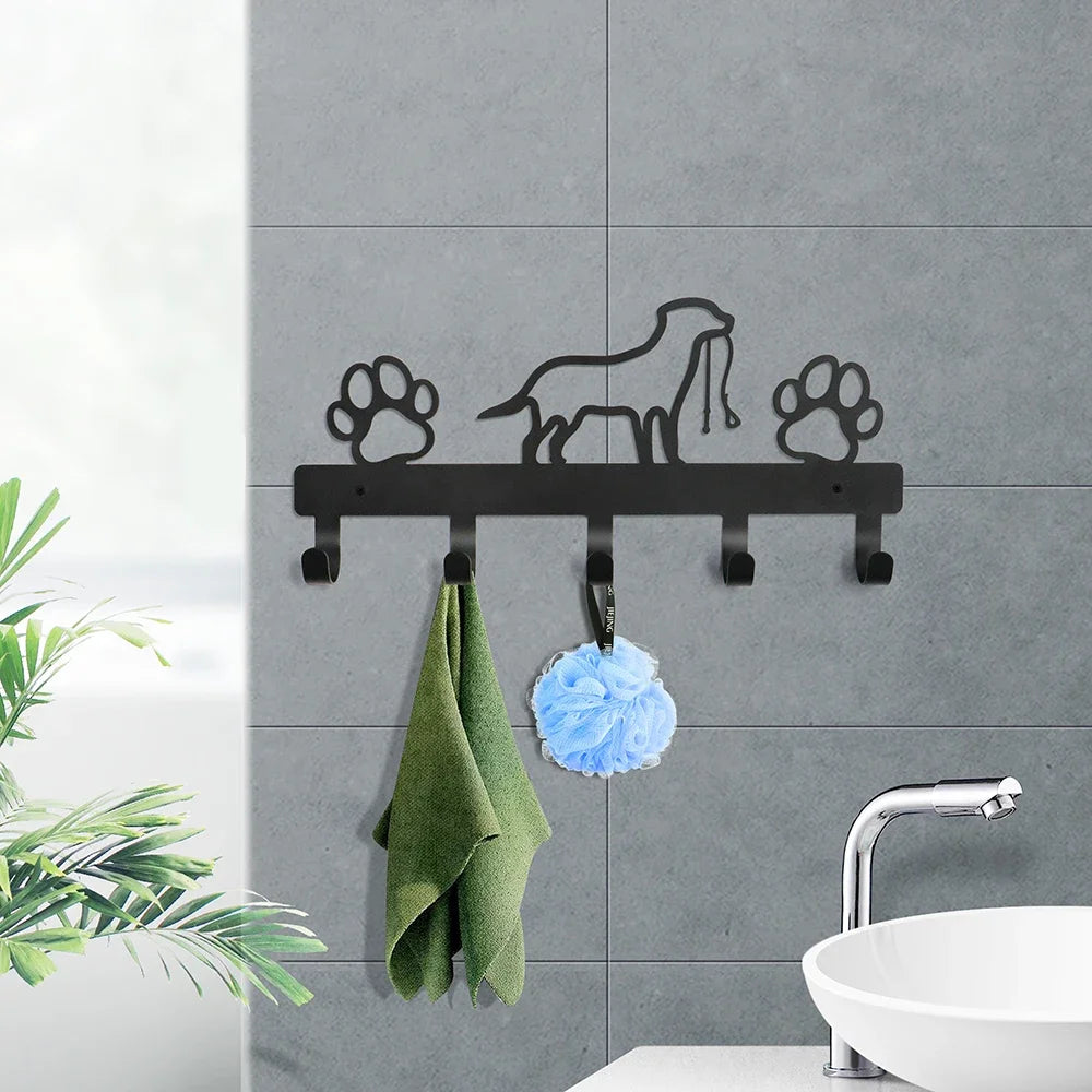 Metall Wandhaken mit Pfotenmotiv – Hundehalter mit 5 Haken | Wandorganizer aus Eisenkunst für Schlüssel, Leinen & Jacken Kaufschwan®