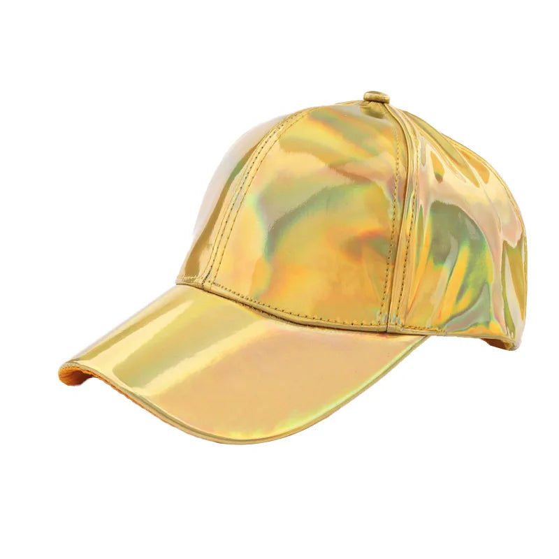 Unisex PU Rainbow Farbwechsel Baseballkappe | Fashion Erwachsenen Laser Hip Hop Baseballcap | Outdoor Freizeit Snapback Glänzende Party Kappe Kaufschwan® Gold