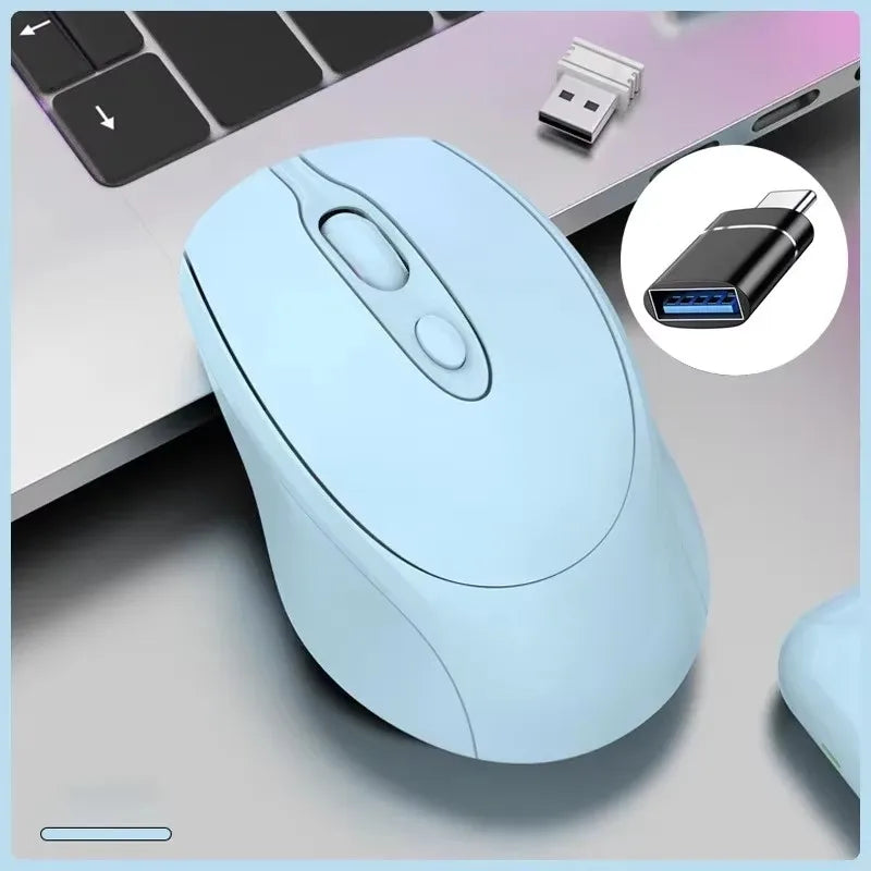 Bluetooth-Kompatible 2.4G Wiederaufladbare Kabellose Maus – Leise USB Gamer Maus für PC, Laptop, MacBook & Tablet Kaufschwan® Blau mit USB-C Adapter