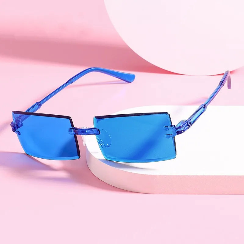Modische randlose rechteckige Sonnenbrille – Bunte Sonnenbrille mit UV400-Schutz für Damen, ideal für Sommer, Freizeit im Freien und Reisen Kaufschwan®