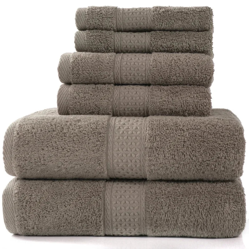 6-teiliges / 3-teiliges Baumwoll Handtuch Set – Luxuriös Bestickt mit Spitze | Bade-, Hand- & Gesichtstücher in 17 Farben, Schnell Trocknend Kaufschwan® Kaffee 3 Stück
